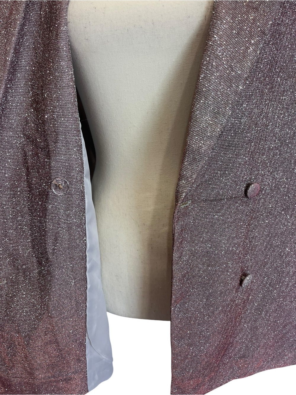 Cider Purple Glitter Metallic Double Breasted Blazer Party Jacket XS Oversized - Picture 8 of 12